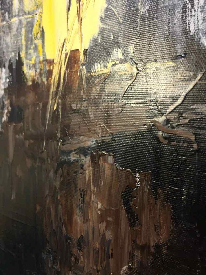 Brown Paintings Black Yellow Abstract Canvas Artwork QW61K wall art